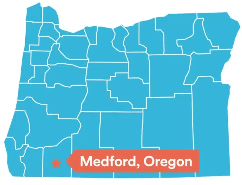 A Map of Oregon with Medford starred