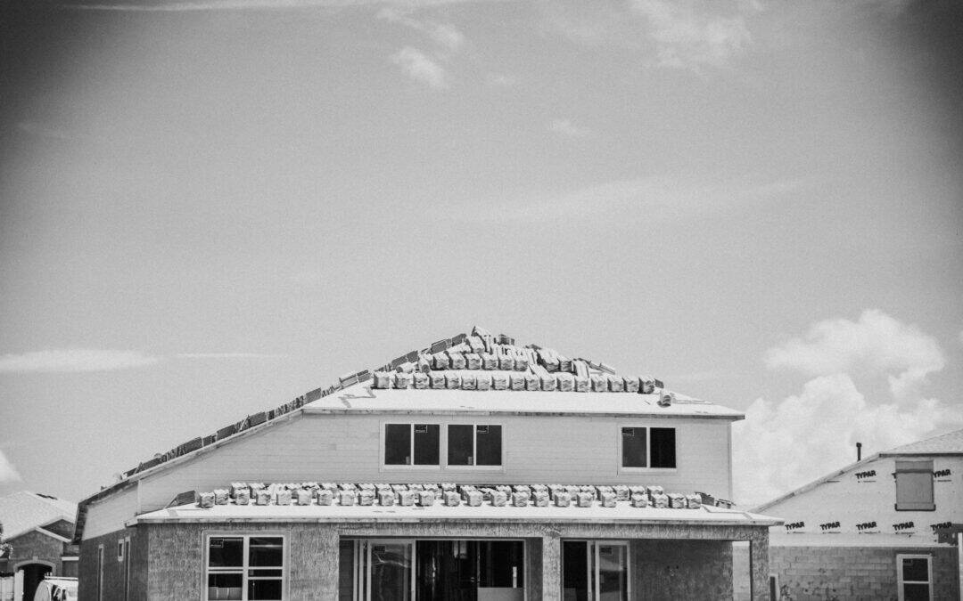 A black and white image of a roof